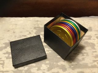 Retro Mid Century Modern Eight Colored Aluminum Drink Coaster Set W/Original Box 3