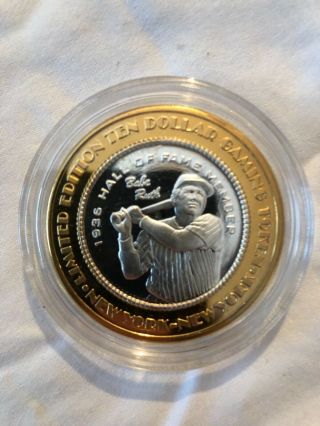 York York Babe Ruth Limited Edition $10 Gaming Token -.  999 Fine Silver