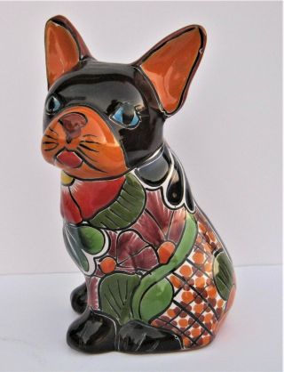 Mexican Talavera Pottery Chihuahua Dog Sculpture Animal Figure 9 1/2 " Tall