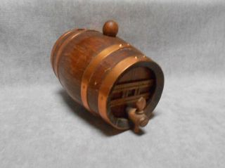 French Vintage Small Oak Barrel W/ Copper Bands