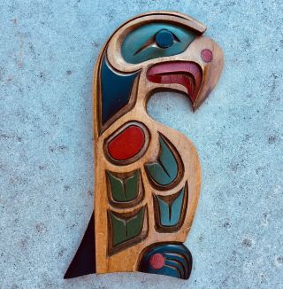 Larry Niel Barnes Eagle Wood Carving Pacific Northwest Coast Signed Totem Art