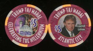 $5 Trump Taj Mahal Millennium Atlantic City Casino Chip Donald Trump President45