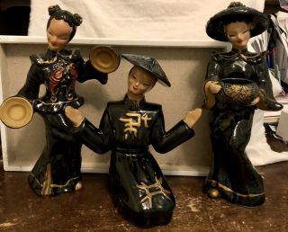 Vintage Kreiss & Company Japanese Geisha 12” Figurines Set Of 3