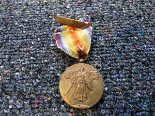 Wwi Us Army Victory Medal Full - Wrap Broach With Frayed Ribbon