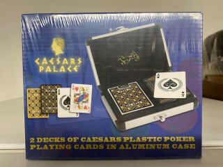 Caesars Palace 2 Decks Of Caesars Plastic Poker Palying Cards In Aluminum Case