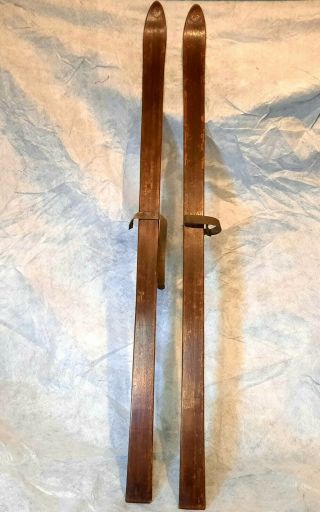 Vintage Rustic Wood Cross Country Skis With Canvas Straps.  5 1/2 Feet Long 32/0