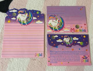 Vintage Lisa Frank Markie Jumps Over The Moon Unicorn Stationery Paper Envelopes