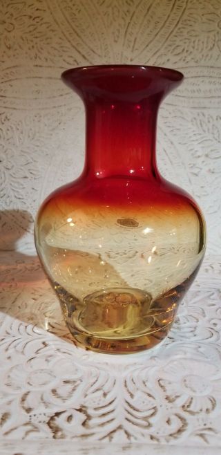 Vintage Blenko Amberina Vase With Label