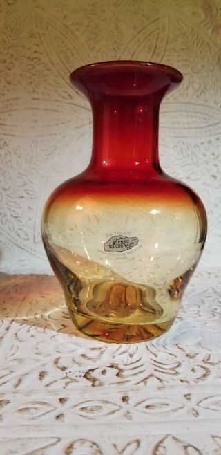 Vintage Blenko Amberina Vase With Label 2