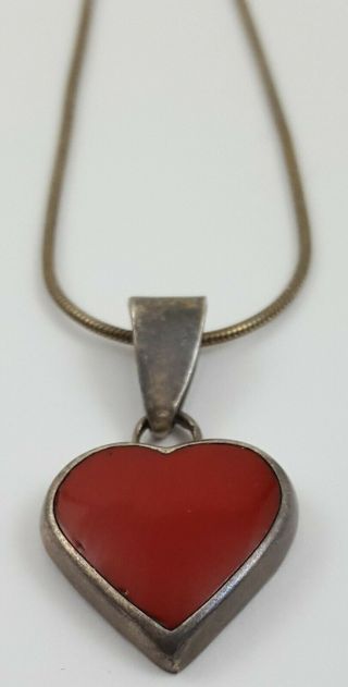 Vintage Taxco Mexico 925 Sterling Silver Red Carnelian Heart Pendant