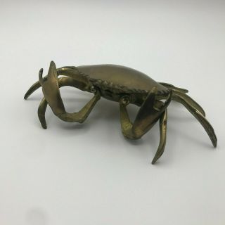 Vintage Solid Brass Crab Ashtray Movable Claws Hinged Lid 7 - 1/2” X 5 "