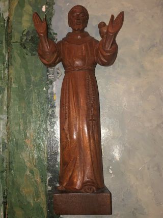 Vtg Jose J Pinal Hand Carved Wood St.  Francis Of Assisi Patron Saint Of Animals