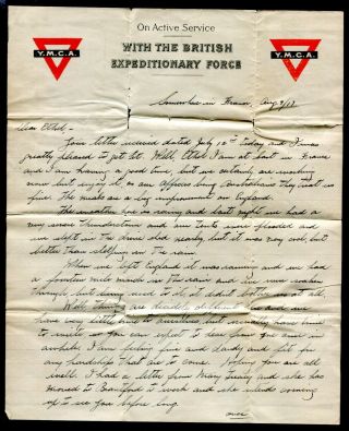 T035 - Canada Cef/bef 1917 Ymca Letter From Soldier In France.  Machine Gun Unit