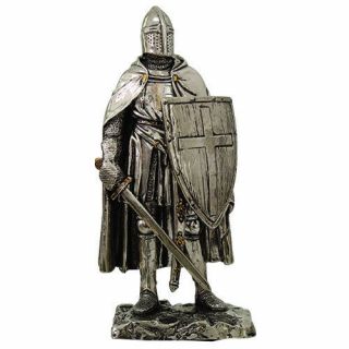 Crusader Knight Statue Silver Finishing Cold Cast Resin Statue 7 " (8711)