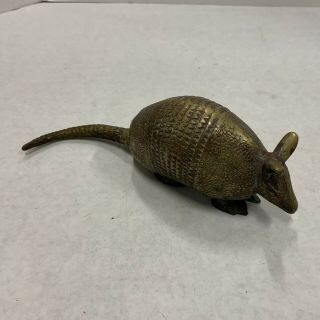 Vintage Brass Banded Armadillo Paperweight Figurine Statue Mcm Mid Mod Decor