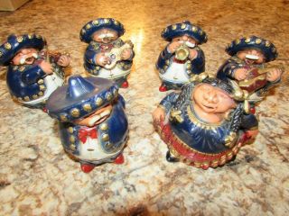 6 Piece Folk Art Mcm Mexican Mariachi Band Ceramic,  Pottery Band Figures