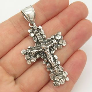 925 Sterling Silver Vintage Nugget Crucifix Cross Pendant