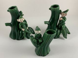 Set Of 3 Treasure Craft Pixie Elf Planter Bud Vase Vintage Christmas