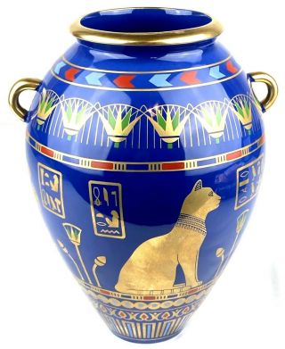 Vintage Franklin ' The Golden Vase of Bast ' Porcelain 24K 1987 Egyptian 3