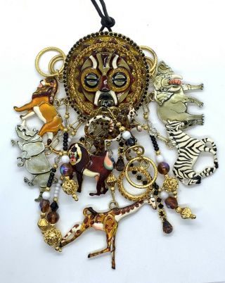 Vintage Lunch At The Ritz African Mask,  Safari Jungle Animals Brooch & Pendant
