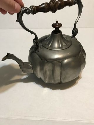 Vintage Italian Hand Crafted Pewter Tea Pot Kettle Etain Italian Wood Handle