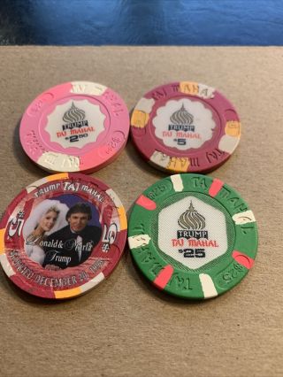(4) Trump Taj Mahal Atlantic City $2.  50 $5 & $25 Casino Chips