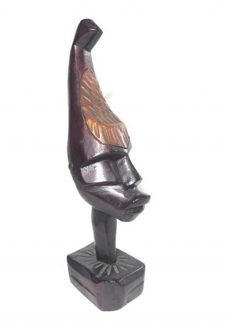 Hand Carved Wood African Tribal Art 10.  5” Man Bust Carving Statue Figure -