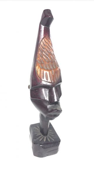 Hand Carved Wood African Tribal Art 10.  5” Man Bust Carving Statue Figure - 2
