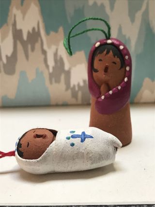 Mary And Jesus Pottery Christmas Ornament Jil Gurule Mexico Pueblo Style