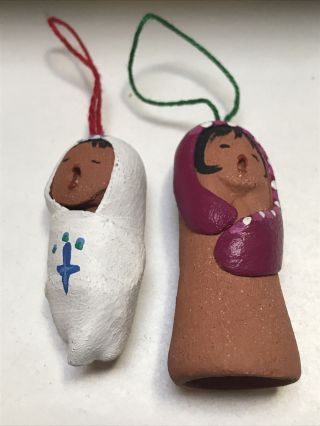 Mary And Jesus pottery Christmas ornament Jil Gurule Mexico Pueblo style 2
