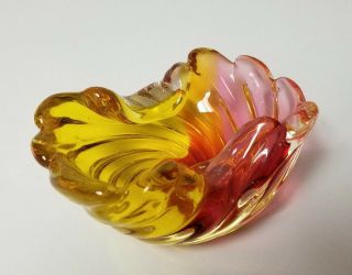 Vintage Art Glass Candy Dish Ashtray Pink Yellow Color