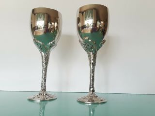 Vintage Godinger Silver Plated Goblet Wine Glass Set Grape Embossed Stem 7.  5”