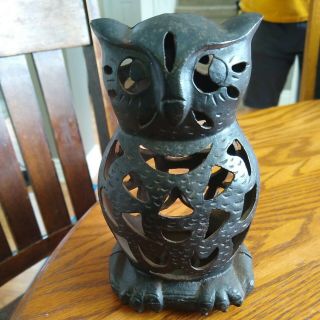Vintage Cast Iron Owl Lantern Garden Hanging Candle Holder.  6.  5” Tall