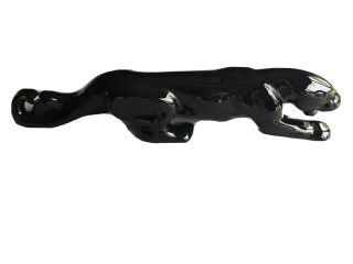 Vtg Mid Century Black Ceramic Stalking Panther Green Eye 21 " Long Figurine
