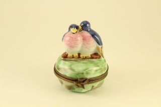 Vtg Decor Main Limoges Porcelain Fa French Accents Love Bird W/ Eggs Trinket Box