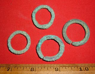 (4) Ancient Bronze Rings,  Roman Armor / Harness Parts (1,  500 - 2,  000 Years Old)