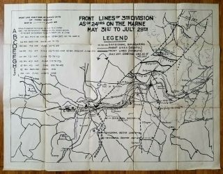 Wwi Map Of France Front Lines Of 3rd Division - 24 Hours On The Marne