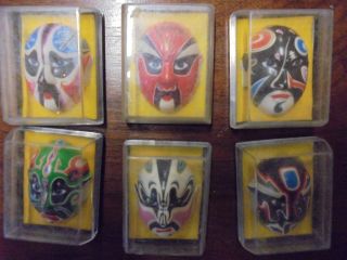 Vtg Chinese Opera Miniature Hand Painted Face Masks Collectors Set Of 6