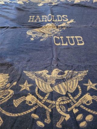 Vtg 68x70 Cotton Blanket Harolds Club Reno Nv Casino Blue Covered Old West Icon