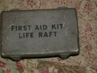 Vintage Wwii “life Raft First Aid Kit” Metal Box W/water Seal,  Compete W/contents