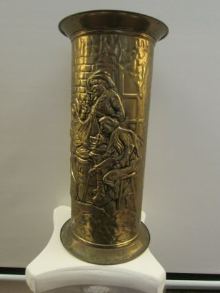 Vintage Brass Copper Embossed Decorative Umbrella Stand Cane Holder England