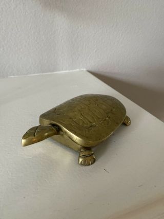 Brass Turtle Tortoise Figural Trinket Box Or Ash Tray With Hinged Lid 6 1/2 "