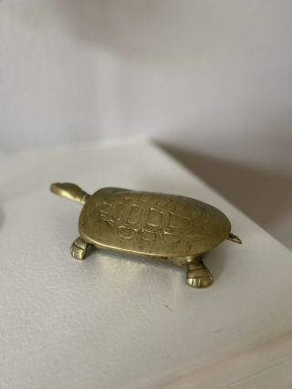 BRASS Turtle Tortoise FIGURAL TRINKET BOX or ASH TRAY with Hinged Lid 6 1/2 
