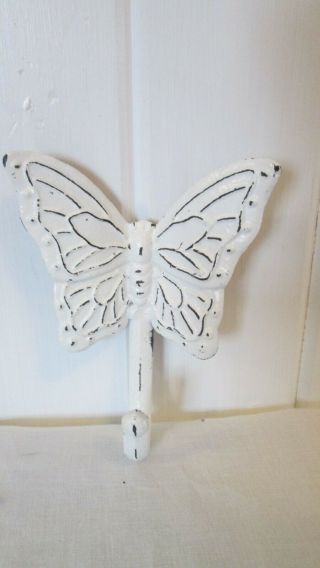 White Cast Iron Butterfly Towel Bath Kitchen Garden Shed Wall Hook Home Decor
