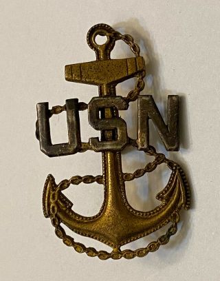 Wwi Ww2 Usn Us Navy Chief Petty Officer Cpo Cap Badge Gemsco Sterling Silver
