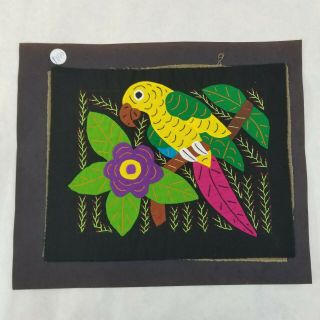 Vintage Mola Applique Textile Art Handmade Yellow Parrot 10 X 8 19170