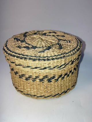 Vintage Small Native American Woven Basket With Lid,