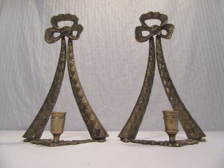 Set Of 2 Vintage Brass Wall Or Table Sconce Candle Holders