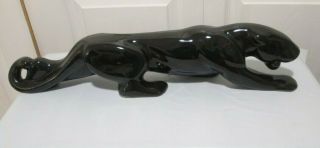 Vtg 21 " Mid Century Modern Mcm Black Ceramic Stalking Panther Jaguar Figurine