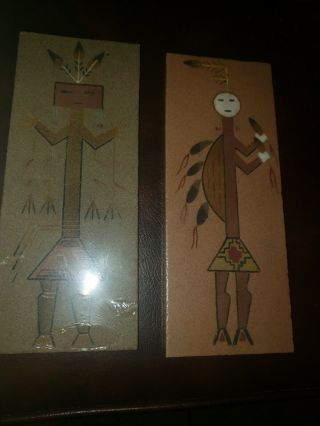 Vintage Native American Navajo Sand Art Paintings From Arizona Signed